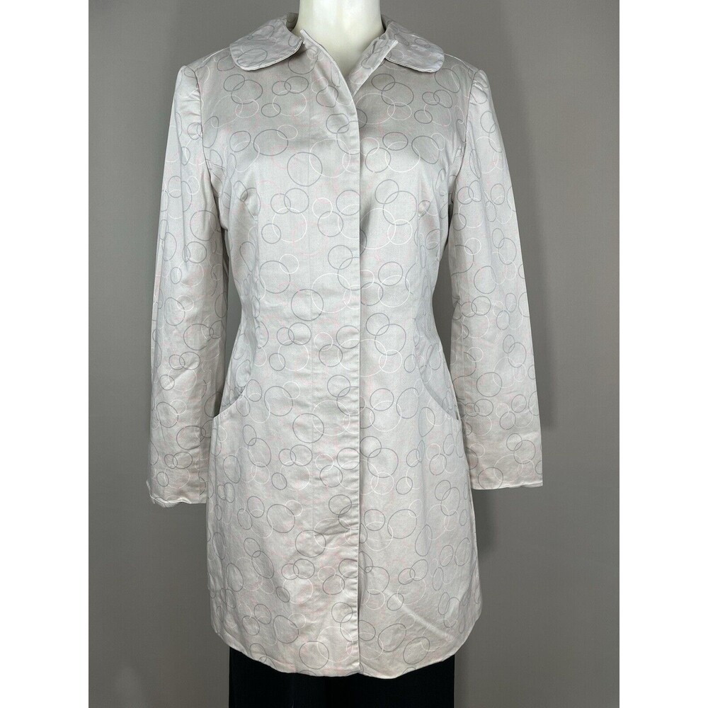 Hillard and Hanson Retro Cotton Coat Women’s Size 4 Beige w/ Grey Pink Circles